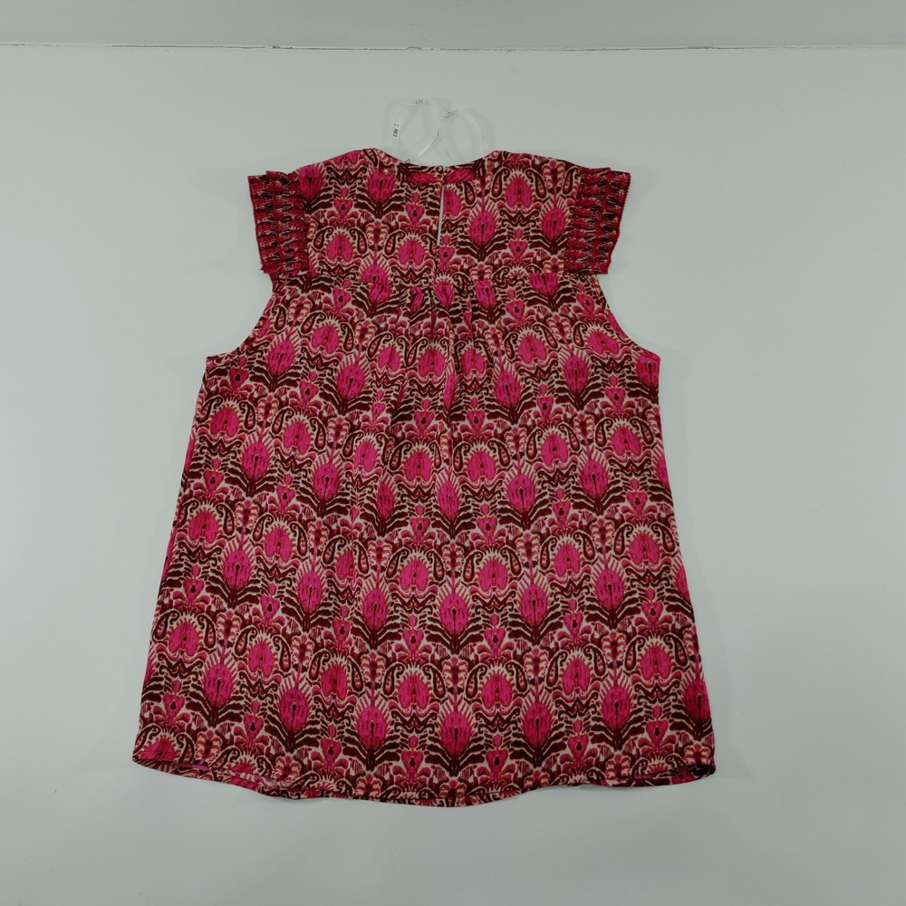 DR2 Daniel Rainn Pink Paisley Sleeveless Ruffle Trim High Neck Blouse Size S - Picture 2 of 8